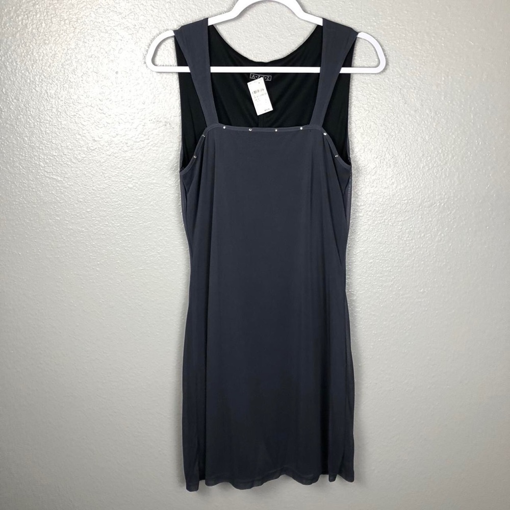 NWT Aziz Jay Jacobs Size Large Grey Rhinestone Square Neckline Lightweight Dress